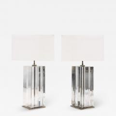  Les Prismatiques Pair of Stunning Les Prismatiques Diamond Shaped Lucite Table Lamps 1970s - 3192215