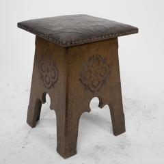  Liberty Co Liberty Co An Arts Crafts Moorish Oak Stool with Embossed Leather Seat - 4185502