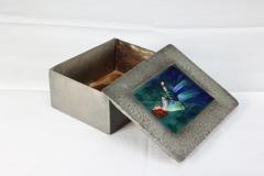  Liberty Co Liberty Co An Arts Crafts Pewter Box with an Enamel Maiden to the Lid - 4188356