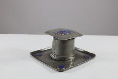  Liberty Co Liberty Co An Arts Crafts Pewter Inkwell with Violet Enamel Decoration - 4188362