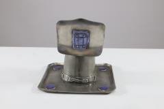  Liberty Co Liberty Co An Arts Crafts Pewter Inkwell with Violet Enamel Decoration - 4188363