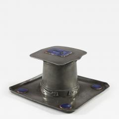  Liberty Co Liberty Co An Arts Crafts Pewter Inkwell with Violet Enamel Decoration - 4205689