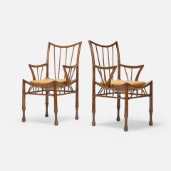  Liberty Co Pair of Beechwood and Leather Thebes Armchairs by Liberty Co  - 4602463