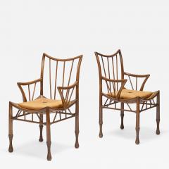  Liberty Co Pair of Beechwood and Leather Thebes Armchairs by Liberty Co  - 4603430