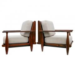  Liceu de Artes e Of cios Brazilian Modern Armchairs in Hardwood Beige Linen by Liceu De Artes 1960s - 3186437