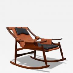  Liceu de Artes e Of cios Brazilian Modern Rocking Chair in Rosewood Leather Liceu de Artes 1960s - 4439612