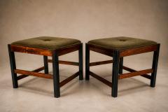  Liceu de Artes e Of cios Pair of Brazilian Modern Stools in Rosewood Cane and Olive Mohair Cushions - 4594294