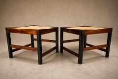 Liceu de Artes e Of cios Pair of Brazilian Modern Stools in Rosewood Cane and Olive Mohair Cushions - 4594295