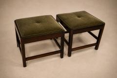 Liceu de Artes e Of cios Pair of Brazilian Modern Stools in Rosewood Cane and Olive Mohair Cushions - 4594297