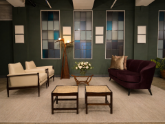  Liceu de Artes e Of cios Pair of Brazilian Modern Stools in Rosewood Cane and Olive Mohair Cushions - 4594298