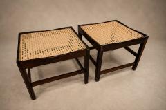 Liceu de Artes e Of cios Pair of Brazilian Modern Stools in Rosewood Cane and Olive Mohair Cushions - 4594299