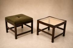  Liceu de Artes e Of cios Pair of Brazilian Modern Stools in Rosewood Cane and Olive Mohair Cushions - 4594302