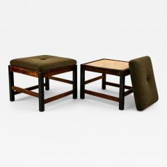  Liceu de Artes e Of cios Pair of Brazilian Modern Stools in Rosewood Cane and Olive Mohair Cushions - 4595619