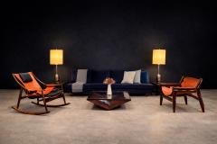  Liceu de Artes e Of cios Rocking Chair in Rosewood Leather Liceu de Artes 1960s - 4635387