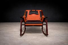  Liceu de Artes e Of cios Rocking Chair in Rosewood Leather Liceu de Artes 1960s - 4635388