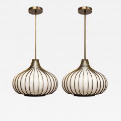  Lightcraft Pair of Onion Pendant Lamps Brass Glass Lightcraft of California - 2942536