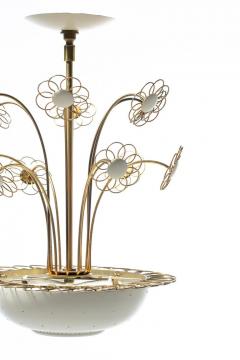  Lightolier 1950s Paavo Tynell Style Blooming Brass White Daisies Chandelier by Lightolier - 2507732