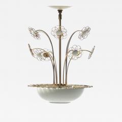  Lightolier 1950s Paavo Tynell Style Blooming Brass White Daisies Chandelier by Lightolier - 2510552