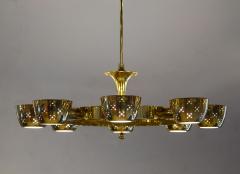  Lightolier Lightolier Chandelier after Gino Sarfatti in Perforated Brass and Frosted Glass - 1983080