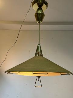  Lightolier MID CENTURY JUTE GLASS AND BRASS CHANDELIER BY LIGHTOLIER - 3039312