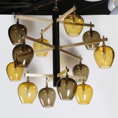  Lightolier Mid Century 3 Tier Chandelier in Amber Smoked Glass Shades by Lightolier - 4304338