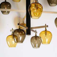  Lightolier Mid Century 3 Tier Chandelier in Amber Smoked Glass Shades by Lightolier - 4304345