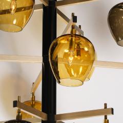 Lightolier Mid Century 3 Tier Chandelier in Amber Smoked Glass Shades by Lightolier - 4304346