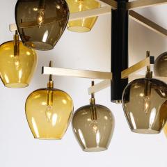  Lightolier Mid Century 3 Tier Chandelier in Amber Smoked Glass Shades by Lightolier - 4304347