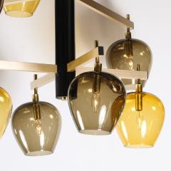  Lightolier Mid Century 3 Tier Chandelier in Amber Smoked Glass Shades by Lightolier - 4304348