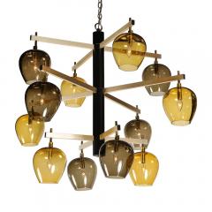  Lightolier Mid Century 3 Tier Chandelier in Amber Smoked Glass Shades by Lightolier - 4304350