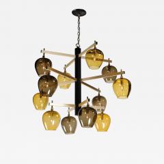  Lightolier Mid Century 3 Tier Chandelier in Amber Smoked Glass Shades by Lightolier - 4306351