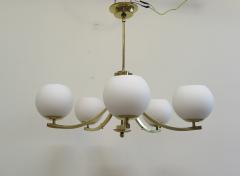  Lightolier Mid Century Brass Glass Chandelier Lightolier - 3093240