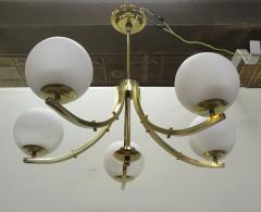  Lightolier Mid Century Brass Glass Chandelier Lightolier - 3093241