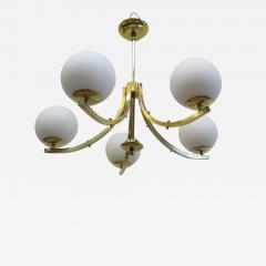  Lightolier Mid Century Brass Glass Chandelier Lightolier - 3097907