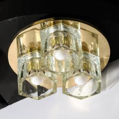  Lightolier Mid Century Hexagonal 3 Shade Glass Flush Mount Chandelier w Brass by Ligholier - 3554051