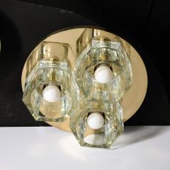  Lightolier Mid Century Hexagonal 3 Shade Glass Flush Mount Chandelier w Brass by Ligholier - 3554062