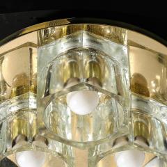  Lightolier Mid Century Hexagonal 3 Shade Glass Flush Mount Chandelier w Brass by Ligholier - 3554064