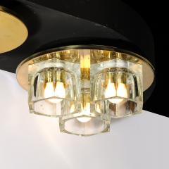  Lightolier Mid Century Hexagonal 3 Shade Glass Flush Mount Chandelier w Brass by Ligholier - 3554133