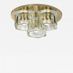  Lightolier Mid Century Hexagonal 3 Shade Glass Flush Mount Chandelier w Brass by Ligholier - 3560527