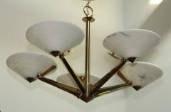  Lightolier Mid Century Modern Brass And Alabaster Chandelier By Lightolier - 1220618