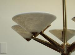  Lightolier Mid Century Modern Brass And Alabaster Chandelier By Lightolier - 1220621