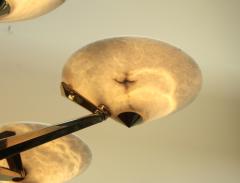  Lightolier Mid Century Modern Brass And Alabaster Chandelier By Lightolier - 1220622