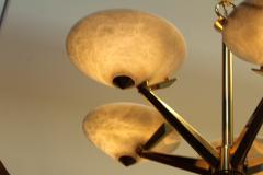  Lightolier Mid Century Modern Brass And Alabaster Chandelier By Lightolier - 1220624