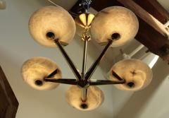  Lightolier Mid Century Modern Brass And Alabaster Chandelier By Lightolier - 1220625
