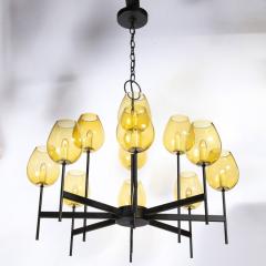  Lightolier Mid Century Modernist Eight Arm Smoked Citrine Glass Chandelier by Lightolier - 3352173