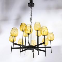  Lightolier Mid Century Modernist Eight Arm Smoked Citrine Glass Chandelier by Lightolier - 3352187