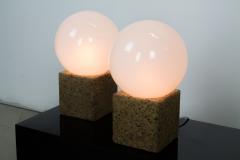  Lightolier Pair of Cork Table Lamps with Opal Glass Globes by Lightolier - 342779