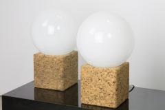  Lightolier Pair of Cork Table Lamps with Opal Glass Globes by Lightolier - 342781