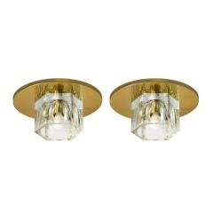  Lightolier Pair of Mid Century Hexagonal Shade Glass Flush Mount Chandelier by Lightolier - 3554094