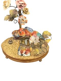  Limoges BEAUTIFUL CHARMING FRENCH CERAMIC BIRD FLOWERED VINE MIRROR POND BRONZE LAMPS - 4644782